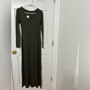 Forever 21 maxi dress with long sleeves in olive green